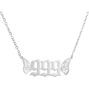 Butterfly Angel Wing Number Necklaces Pendants for Women Girls，Lucky Dainty Gold Silver Numerology Choker Chain 000 111 222 333 444 555 666 777 888 999 Jewelry for Teen Birthday Gifts-Gold