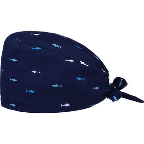 TENDYCOCO Surgical Scrub Cap Breathable Cotton Nurse Doctor Hat Hospital Medical (Small Shark)