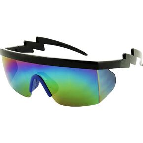 ShadyVEU Semi Rimless Neon Rainbow Sunglasses Mirrored Lens UV Protection 80s Retro Rave Shades Crooked ZigZag Bolt Arm