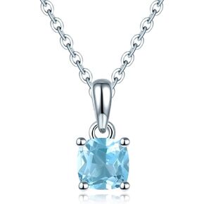 Pendants for Women and Girls, Solid 925 Sterling Silver with Cushion Cut 5x5mm Natural Gemstone Rhodium Plated Classic Style Christmas Birthday Gifts for Women's Fine Jewelry