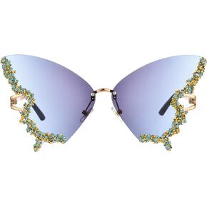 Luxury Diamond Butterfly Sunglasses Women Vintage Rimless Oversized Rhinestone bling Sun Glasses LadiesY2K Eyewear