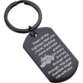 FUSTMW Truck Driver Gifts Keychain May Your Guardian Angel Ride with You Drive Safe
