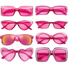 Matcheck 8 Mixed Style Colored Sunglasses Pink Classic Retro Party Favors Eyewear Costume Accessories Bulk Glasses for Women