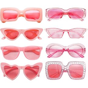 Matcheck 8 Mixed Style Colored Sunglasses Pink Classic Retro Party Favors Eyewear Costume Accessories Bulk Glasses for Women