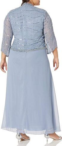 J Kara Women's Plus Size 3/4 Sleeve V-Neck Long Beaded Dress in Kuwait