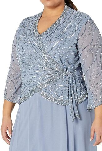 J Kara Women's Plus Size 3/4 Sleeve V-Neck Long Beaded Dress in Kuwait