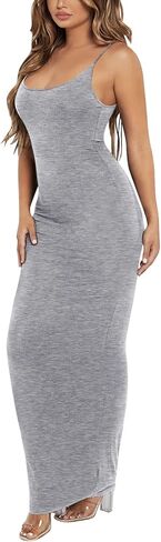 فستان نسائي طويل بحزام سباغيتي بدون أكمام ورقبة واسعة وظهر مفتوح وفساتين طويلة مثيرة in Kuwait