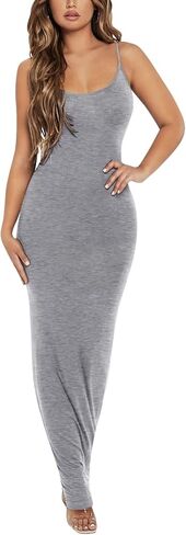 فستان نسائي طويل بحزام سباغيتي بدون أكمام ورقبة واسعة وظهر مفتوح وفساتين طويلة مثيرة in Kuwait