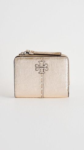 محفظة نسائية من Tory Burch Mcgraw Metallic ثنائية الطي، ذهبية، مقاس واحد in Kuwait