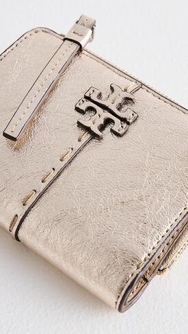 محفظة نسائية من Tory Burch Mcgraw Metallic ثنائية الطي، ذهبية، مقاس واحد in Kuwait