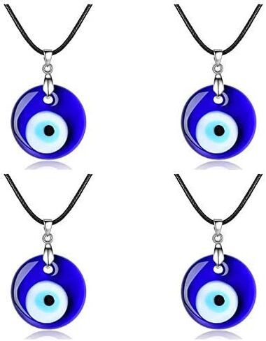 مجموعة أساور قلادة على شكل عين الشر من WBRWP: سلسلة حبل جلدية زجاجية ذات عيون زرقاء/قلادة محظوظة تركية من الفولاذ المقاوم للصدأ ومجموعة سوار عين الشر الأزرق للنساء والرجال والأولاد والبنات in Kuwait