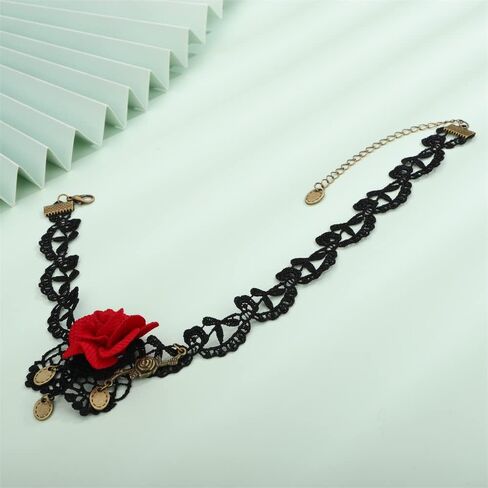 Sither Women Halloween Choker Necklace Red Rose Black Lace Gothic Necklace for Halloween Punk Costume Party Vampire Choker for Gift in Kuwait