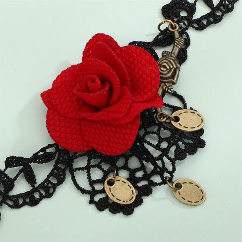 Sither Women Halloween Choker Necklace Red Rose Black Lace Gothic Necklace for Halloween Punk Costume Party Vampire Choker for Gift in Kuwait
