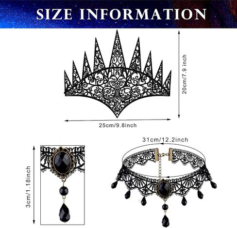 Halloween Die Cut Royal Crown Goth Queen Crown and Lace Choker Necklace Lace Choker Necklace for Halloween Costume Accessory in Saudi Arabia