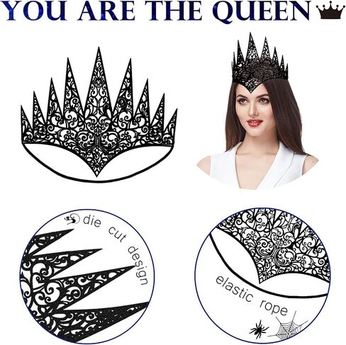 Halloween Die Cut Royal Crown Goth Queen Crown and Lace Choker Necklace Lace Choker Necklace for Halloween Costume Accessory in Saudi Arabia