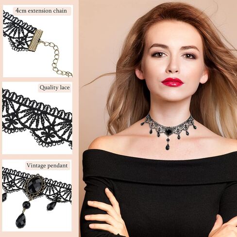 Halloween Die Cut Royal Crown Goth Queen Crown and Lace Choker Necklace Lace Choker Necklace for Halloween Costume Accessory in Saudi Arabia