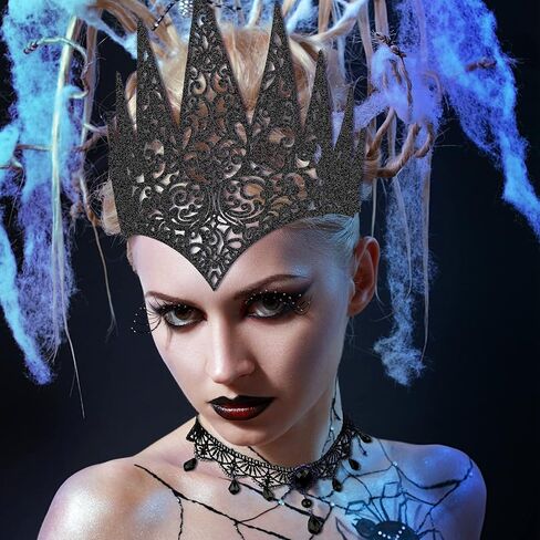 Halloween Die Cut Royal Crown Goth Queen Crown and Lace Choker Necklace Lace Choker Necklace for Halloween Costume Accessory in Saudi Arabia
