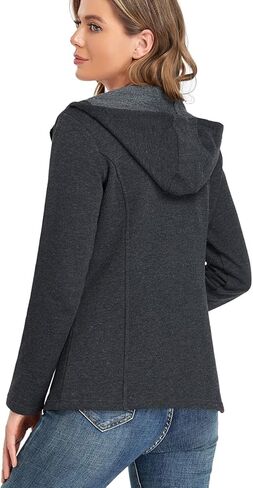 سويت شيرت نسائي بغطاء للرأس بسحاب كامل من PEIQI وأكمام طويلة وجيوب سترة خفيفة الوزن in Kuwait