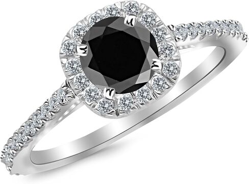 2.35 Carat 14K White Gold Gorgeous Classic Cushion Halo Style Diamond Engagement Ring with a 2 Carat Black Diamond Center in Saudi Arabia