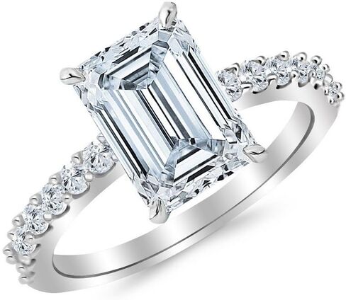 14K White Gold 2.5 Carat LAB GROWN DIAMOND Classic Prong Set Emerald Cut Diamond Engagement Ring (G-H Color VS1-VS2 Clarity 2 Ct Center) in Saudi Arabia