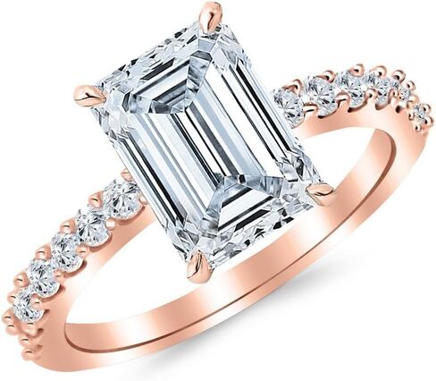 14K White Gold 2.5 Carat LAB GROWN DIAMOND Classic Prong Set Emerald Cut Diamond Engagement Ring (G-H Color VS1-VS2 Clarity 2 Ct Center) in Saudi Arabia