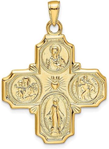Diamond2Deal 14k Yellow Gold Four-Way Medal Pendant Fine Jewelry for Women (L- 39.25 mm W- 29 mm) in Saudi Arabia