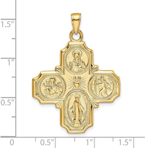 Diamond2Deal 14k Yellow Gold Four-Way Medal Pendant Fine Jewelry for Women (L- 39.25 mm W- 29 mm) in Saudi Arabia