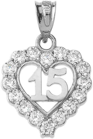 .925 الفضة الاسترليني الأبيض مكعب زركونيا الحلو 15 Años Quinceanera قلادة القلب المفتوح - اختيار طول سلسلة القلادة أو القلادة فقط in Saudi Arabia