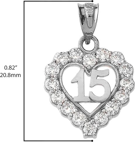 .925 الفضة الاسترليني الأبيض مكعب زركونيا الحلو 15 Años Quinceanera قلادة القلب المفتوح - اختيار طول سلسلة القلادة أو القلادة فقط in Saudi Arabia