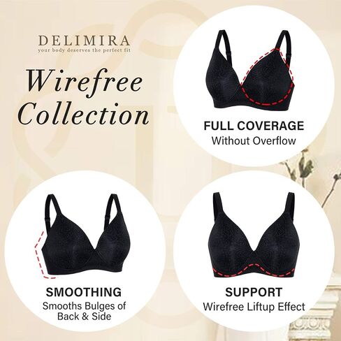 DELIMIRA Women's Wireless Plus Size Seamless Full Coverage Lightly Padded Bra in Saudi Arabia
