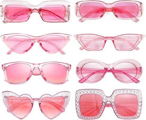 Matcheck 8 Mixed Style Colored Sunglasses Pink Classic Retro Party Favors Eyewear Costume Accessories Bulk Glasses for Women in Saudi Arabia