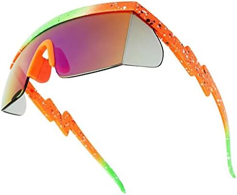 ShadyVEU Semi Rimless Neon Rainbow Sunglasses Mirrored Lens UV Protection 80s Retro Rave Shades Crooked ZigZag Bolt Arm in Kuwait