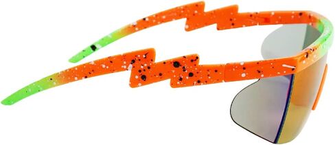 ShadyVEU Semi Rimless Neon Rainbow Sunglasses Mirrored Lens UV Protection 80s Retro Rave Shades Crooked ZigZag Bolt Arm in Kuwait