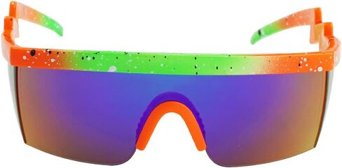 ShadyVEU Semi Rimless Neon Rainbow Sunglasses Mirrored Lens UV Protection 80s Retro Rave Shades Crooked ZigZag Bolt Arm in Kuwait