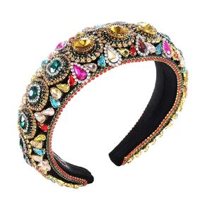 Rhinestone Padded Headband Baroque Crystal Embellished Hairbands Colorful Beaded Headbands Fashion Bejewelled HairHoop Accessory for Women Girls