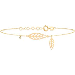 Diamond Leaf Bracelet for Women | 14k Real Gold Nature Themed Bracelets | 14k Gold Dainty Leaf Bracelets | Women's 14k Gold Jewelry | Gift for Birthday, Adjustable 6" to 7"