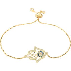 Dainty 14K Real Gold Plated Bracelet for Women Men, Adjustable Gold Chain Link Evil Eye Hamsa Hand Paperclip Butterfly Charm Bracelets for Women Jewelry