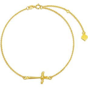 SISGEM 14K Real Gold Cross Bracelets for Women Girls,Yellow Gold Cross Bracelet Religious Faith Jewelry Gifts for Birthday Christmas 6.5+2 inch