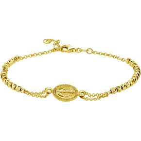 925 Sterling Silver Virgin Mary Charm V-Cut Beads Yellow Gold Plated Chain Bracelet Made in Italy