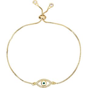 Dainty 14K Real Gold Plated Bracelet for Women Men, Adjustable Gold Chain Link Evil Eye Hamsa Hand Paperclip Butterfly Charm Bracelets for Women Jewelry in Kuwait