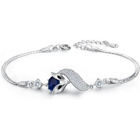 EleQueen 925 Sterling Silver Cubic Zirconia Lovely Fox Leaf Bracelet Chain for Women, Valentine's Day/Mother's Day/Christmas Jewelry Gift for Wife/Mom