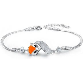 EleQueen 925 Sterling Silver Cubic Zirconia Lovely Fox Leaf Bracelet Chain for Women, Valentine's Day/Mother's Day/Christmas Jewelry Gift for Wife/Mom