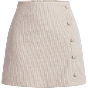 WDIRARA Women's Corduroy Button Front Mini Skirt High Waist Casual A Line Short Skirts