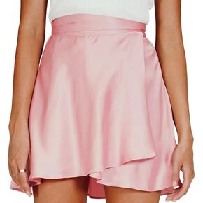Women's High Waist Bow Tie Satin Silky Mini Short Skirts