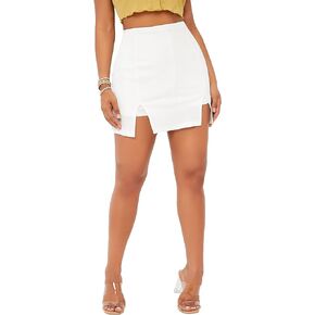 WDIRARA Women's High Waist Split Front Streetwear Stretch Bodycon Mini Skirt