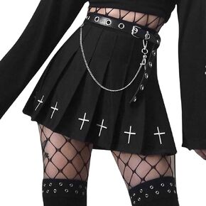 Womens Pleated Skirt Gothic High Waist Short Skirts Punk Goth Skirt with Belt