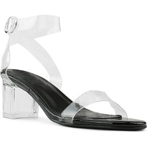 RF ROOM OF FASHION Women's Ankle Buckle Strap Transparent Chunky Mid Heel Dress Sandals