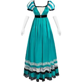 Nuoqi Regency Dresses for Women Empire Waist Regency Era Dress Costume Victorian Tea Gown Teal Blue L