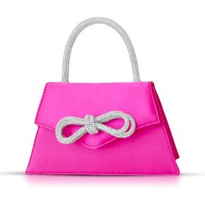 Clutch Purses for Women, Rhinestone Bow Evening Bag, Small Tote Bag, Crossbody Bags for Wedding, Prom, Parties, Travel(Hot Pink)