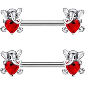 Baby Elephant Heart Nipple Rings for Women Girls 14G Surgical Steel CZ Animal Nipple Studs Nipple Piercing Barbell Dainty Nipplerings Body Piercing Jewelry